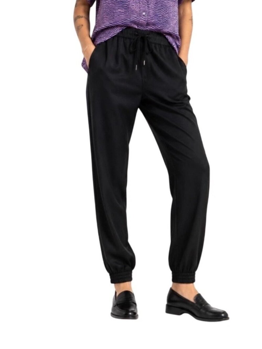 Wildfang Empower Drawstring Pant Black Jogger Tapered Elastic Cuff Size M